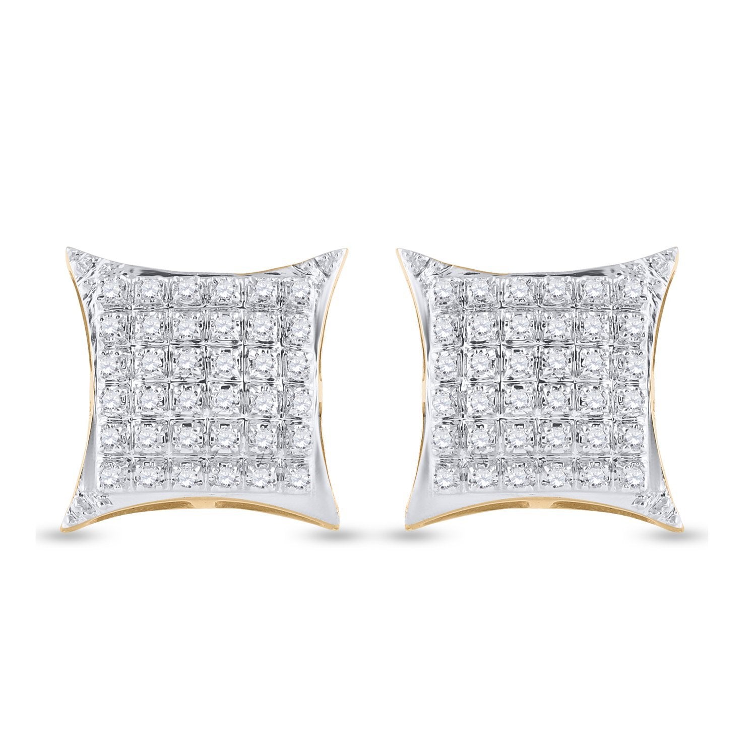10kt Yellow Gold Round Diamond Kite Square Earrings 1/5 Cttw