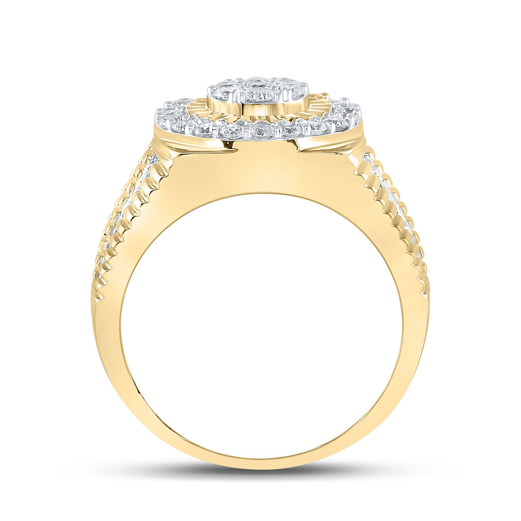 10kt Yellow Gold Mens Round Diamond Cluster Ring 1-3/4 Cttw