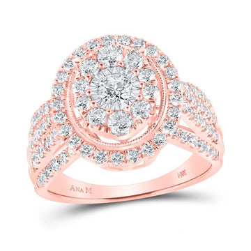 14kt Rose Gold Round Diamond Oval Bridal Wedding Engagement Ring 1-1/2 Cttw
