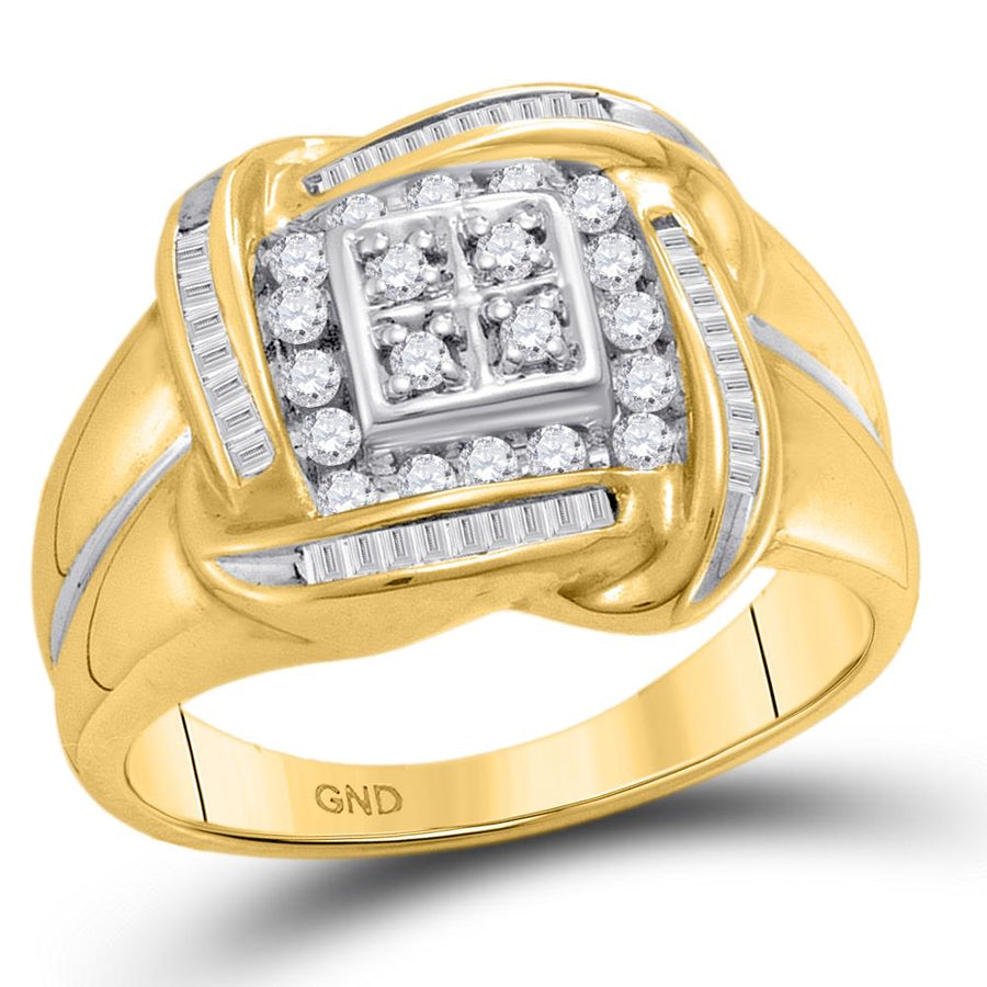 10kt Yellow Gold Mens Round Diamond Square Cluster Ring 1/2 Cttw