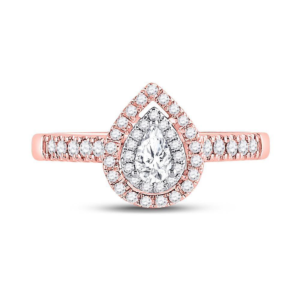 14kt Two-tone Gold Pear Diamond Halo Bridal Wedding Engagement Ring 1/2 Cttw