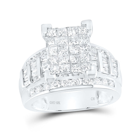 10kt White Gold Princess Diamond Cluster Bridal Wedding Engagement Ring 2 Cttw