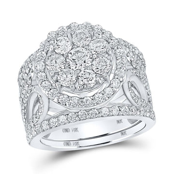 10kt White Gold Round Diamond Cluster Bridal Wedding Ring Band Set 3 Cttw
