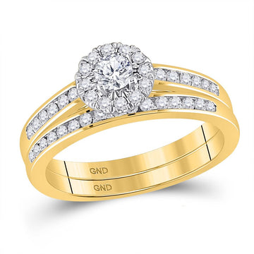 14kt Yellow Gold Round Diamond Bridal Wedding Ring Band Set 5/8 Cttw