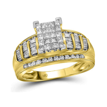 10kt Yellow Gold Princess Diamond Cluster Bridal Wedding Engagement Ring 1 Cttw