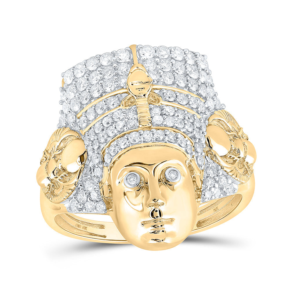10kt Yellow Gold Mens Round Diamond Pharaoh Fashion Ring 1 Cttw