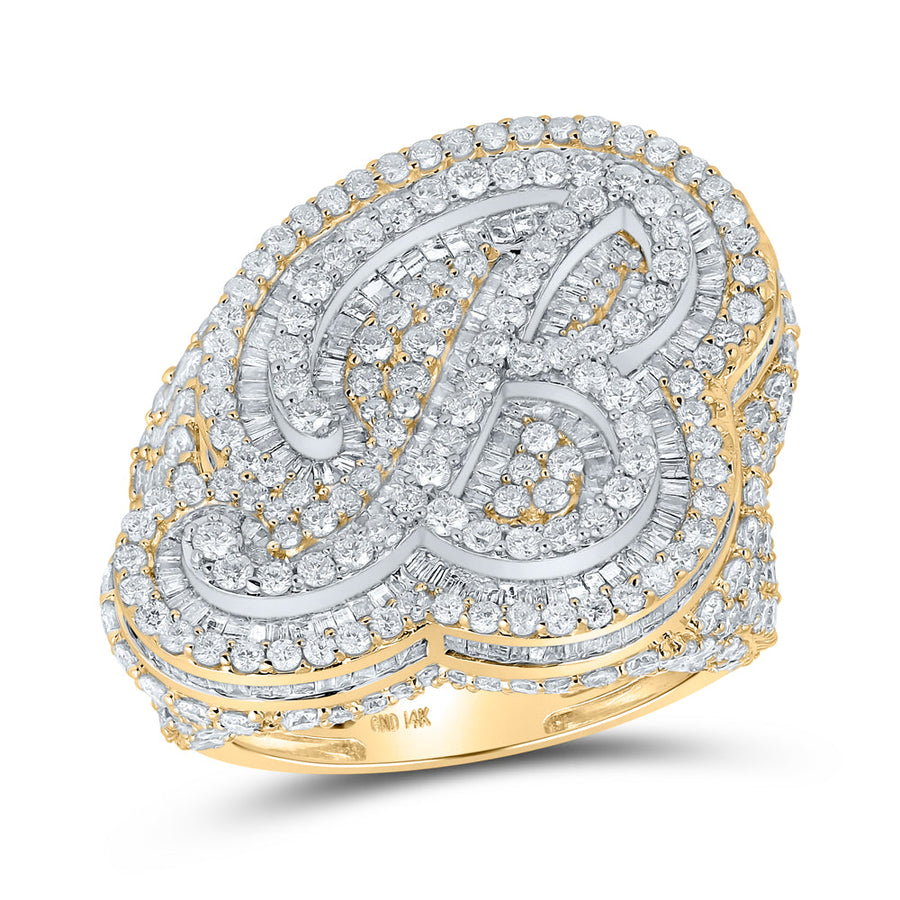 14kt Two-tone Gold Mens Round Diamond B Initial Letter Ring 8-1/2 Cttw