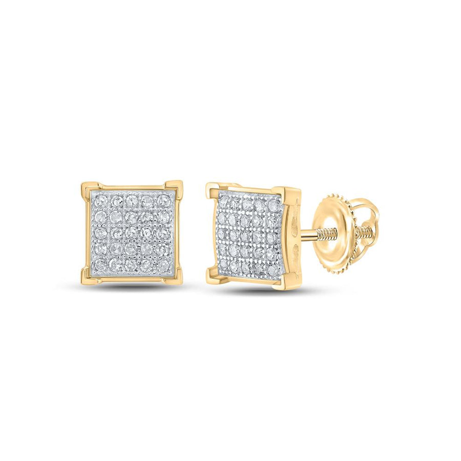 10kt Yellow Gold Womens Round Diamond Square Cluster Earrings 1/6 Cttw