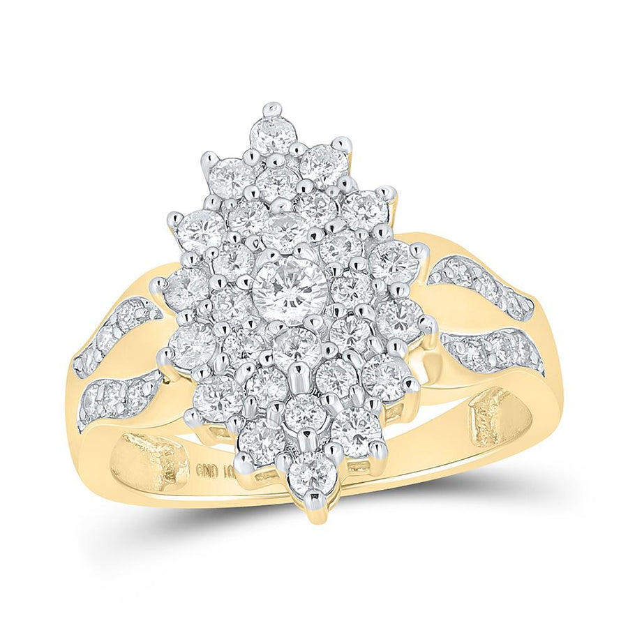 10kt Yellow Gold Womens Round Diamond Marquise-shape Cluster Ring 1 Cttw