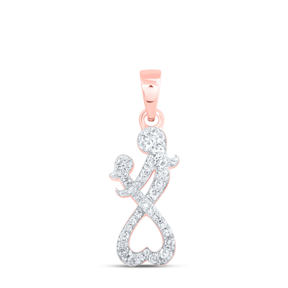 10kt Rose Gold Womens Round Diamond Mom Child Heart Pendant 1/8 Cttw