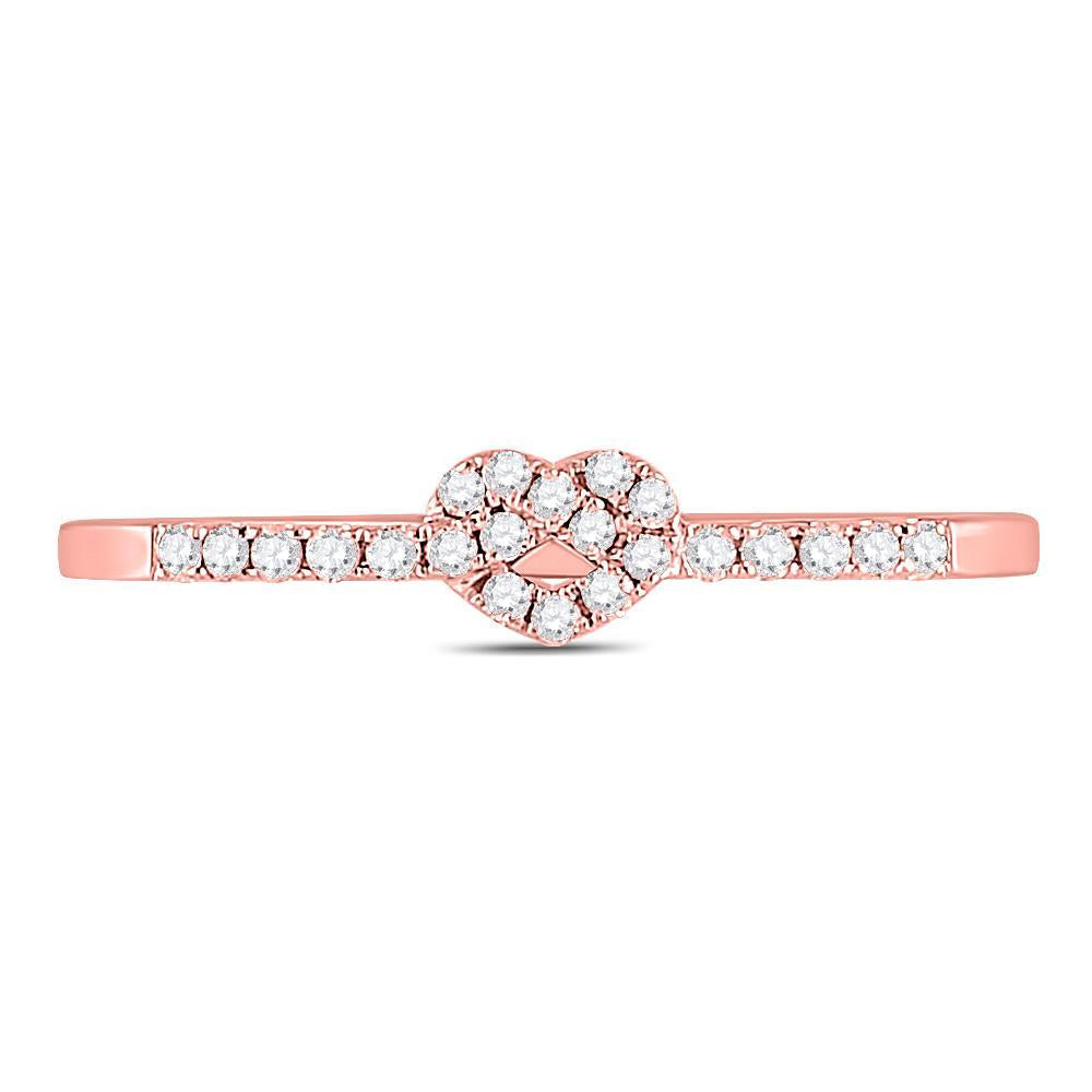 10kt Rose Gold Womens Round Diamond Heart Knot Stackable Band Ring 1/8 Cttw