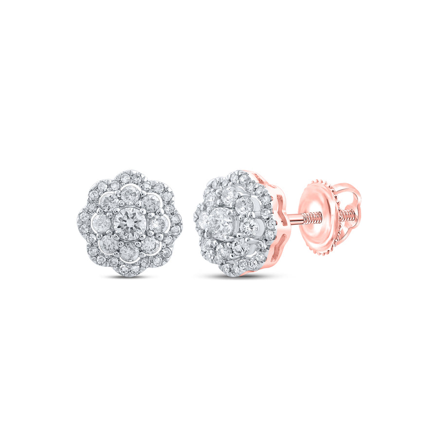10kt Rose Gold Womens Round Diamond Flower Cluster Earrings 1/2 Cttw