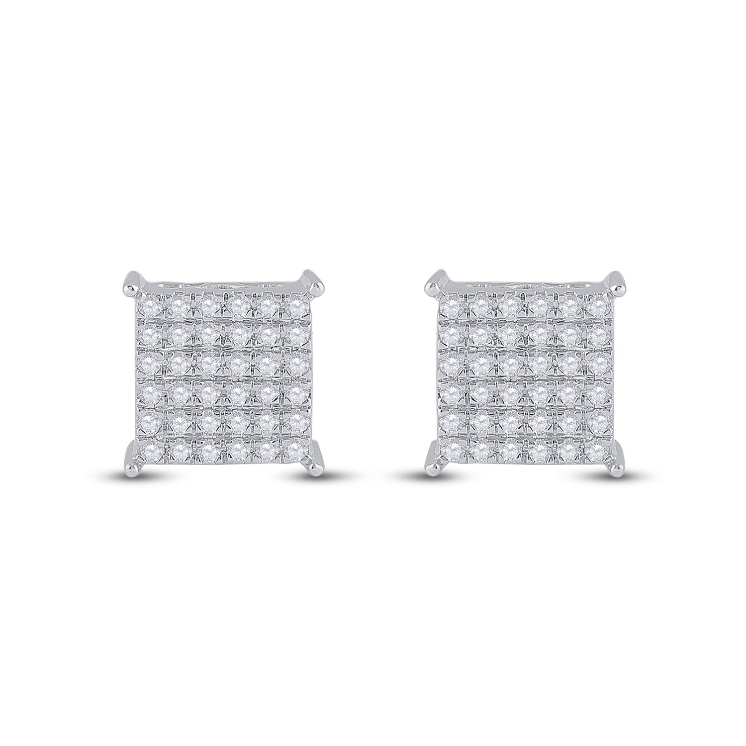 10kt White Gold Womens Round Diamond Square Earrings 1/2 Cttw