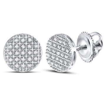 10kt White Gold Mens Round Diamond Circle Cluster Earrings 1/6 Cttw