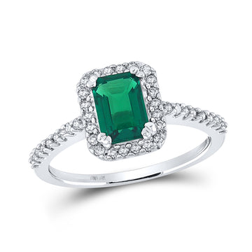 10kt White Gold Womens Emerald Synthetic Emerald Solitaire Ring 1 Cttw