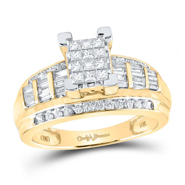 10kt Yellow Gold Princess Diamond Cluster Bridal Wedding Engagement Ring 7/8 Cttw