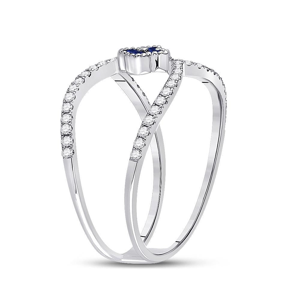 14kt White Gold Womens Round Blue Sapphire Clover Fashion Ring 3/8 Cttw