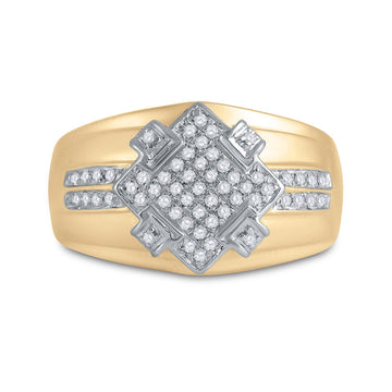 10kt Yellow Gold Mens Round Diamond Offset Square Cluster Ring 1/3 Cttw