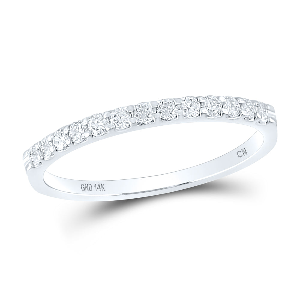 14kt White Gold Womens Round Diamond Single Row Machine-set Wedding Band 1/4 Cttw