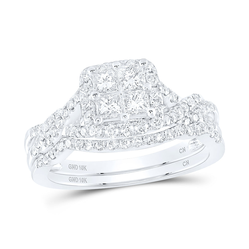 10kt White Gold Princess Diamond Bridal Wedding Ring Band Set 1 Cttw