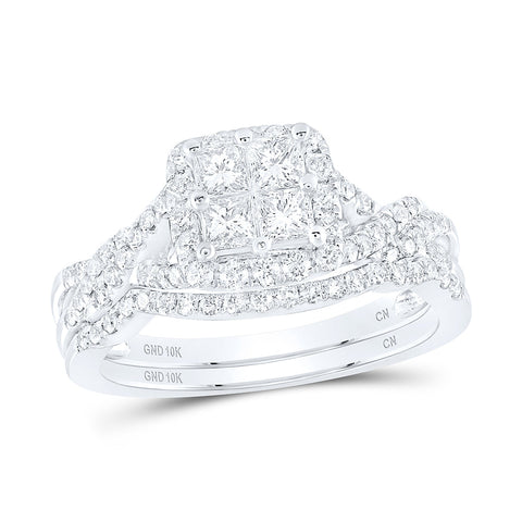 10kt White Gold Princess Diamond Bridal Wedding Ring Band Set 1 Cttw