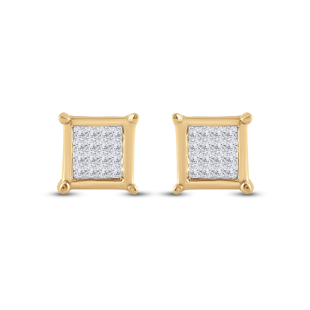 10kt Yellow Gold Womens Princess Diamond Square Earrings 1/4 Cttw