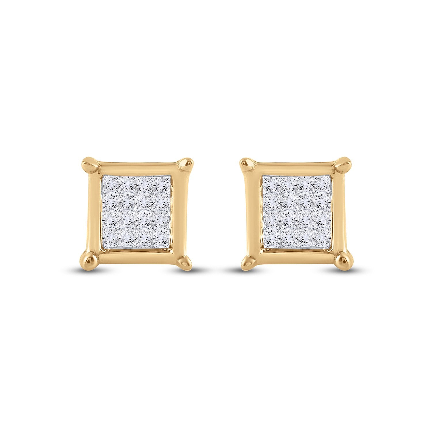 10kt Yellow Gold Womens Princess Diamond Square Earrings 1/4 Cttw