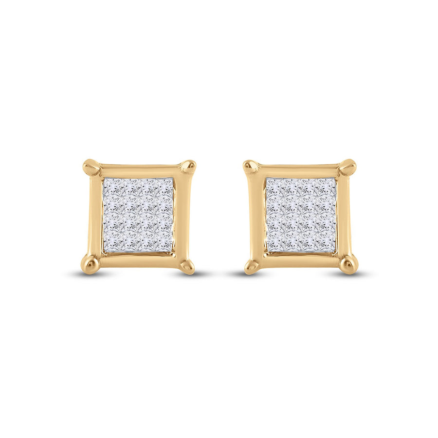 10kt Yellow Gold Womens Princess Diamond Square Earrings 1/4 Cttw