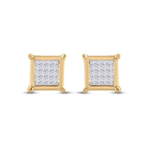 10kt Yellow Gold Womens Princess Diamond Square Earrings 1/4 Cttw