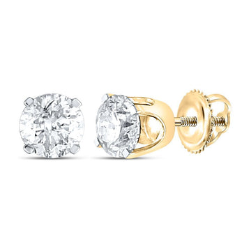 14kt Yellow Gold Unisex Round Diamond Solitaire Stud Earrings 1/2 Cttw