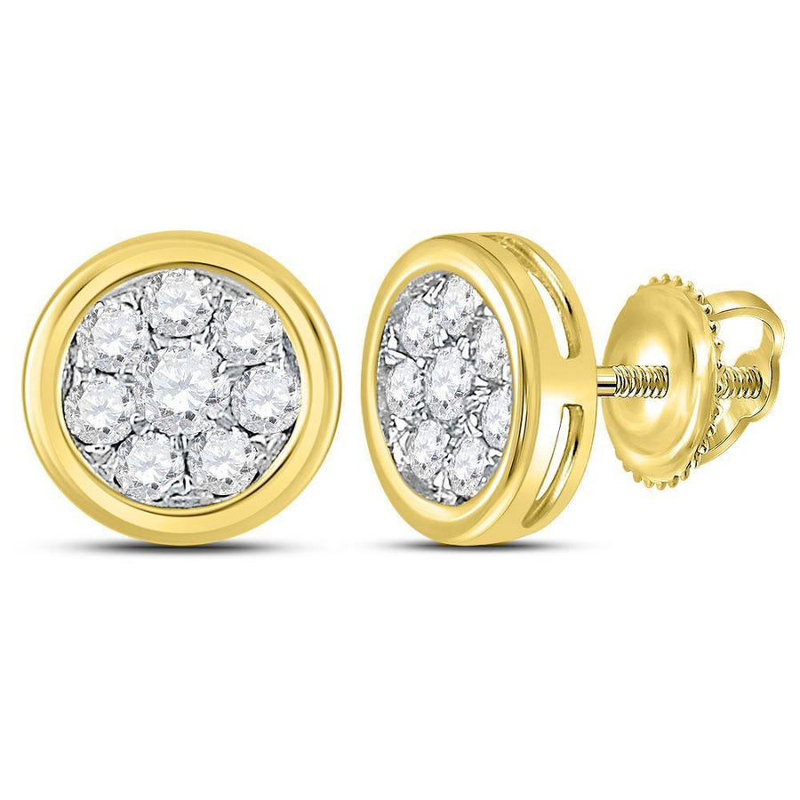 14kt Yellow Gold Womens Round Diamond Circle Cluster Stud Earrings 1/2 Cttw