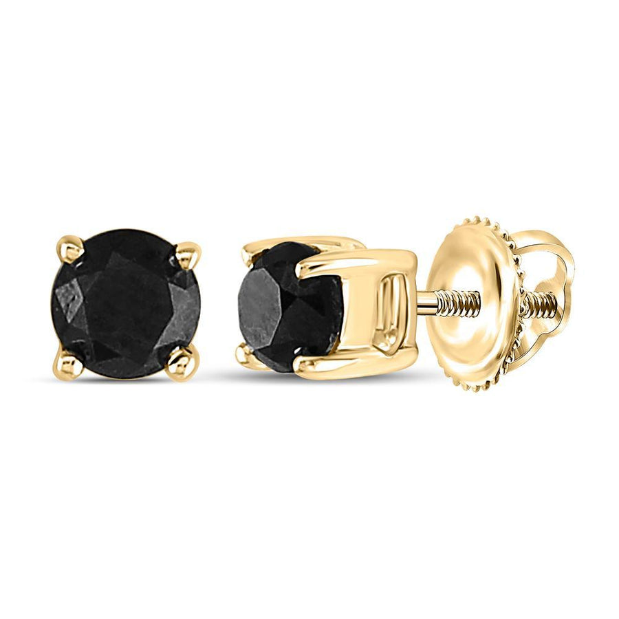 14kt Yellow Gold Unisex Round Black Color Enhanced Diamond Solitaire Stud Earrings 1/2 Cttw