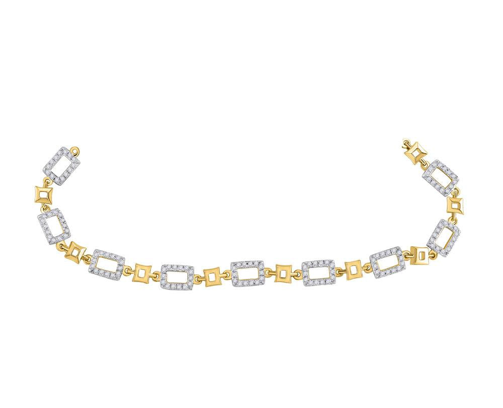 10kt Yellow Gold Womens Round Diamond Geometric Link Bracelet 3/4 Cttw