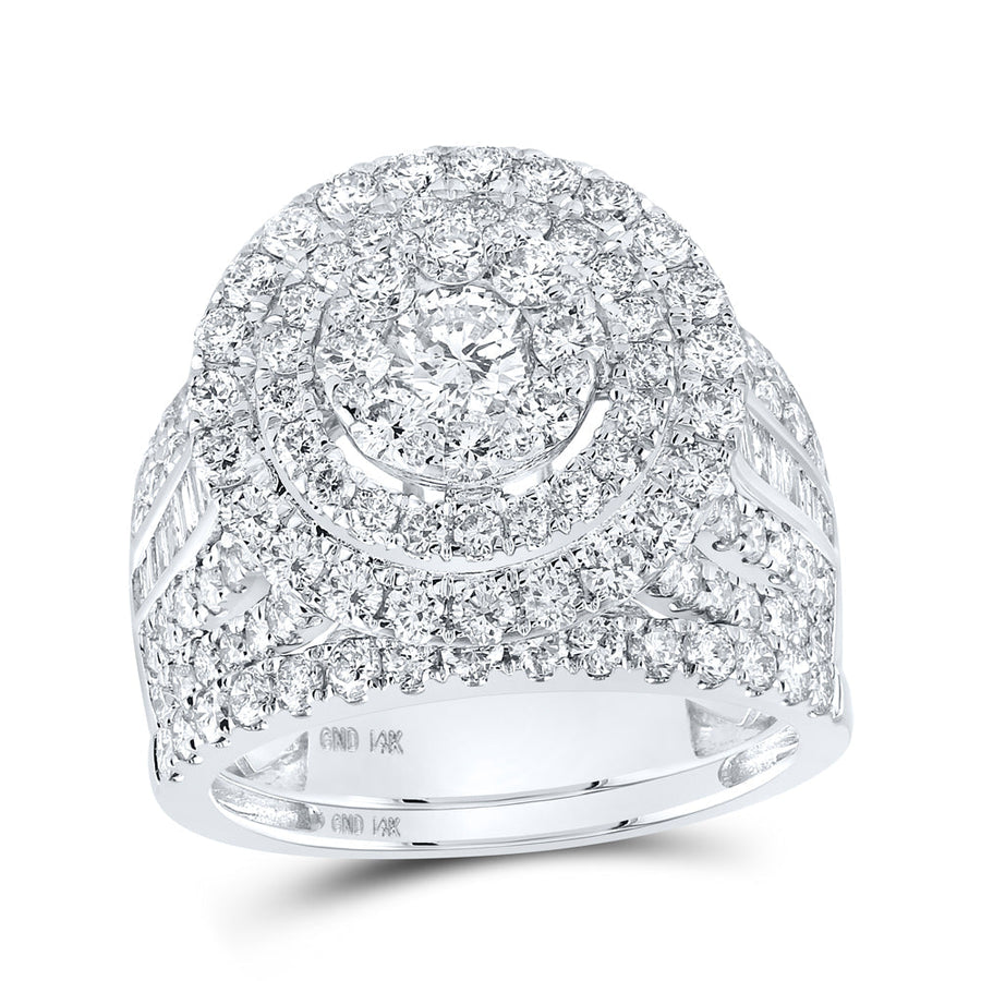 14kt White Gold Round Diamond Cluster Bridal Wedding Ring Band Set 3 Cttw