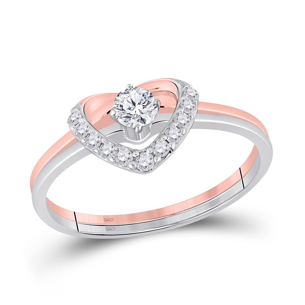 14kt Two-tone Gold Heart Diamond Bridal Wedding Ring Band Set 1/4 Cttw