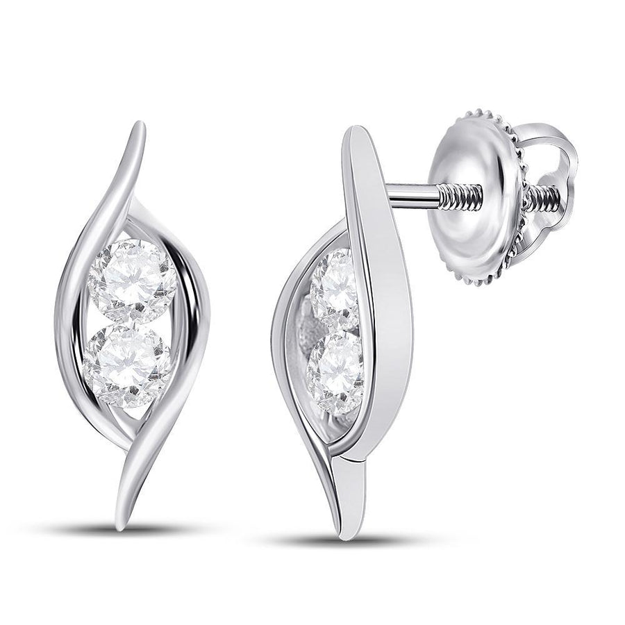 14kt White Gold Womens Round Diamond Bypass 2-stone Earrings 1/4 Cttw