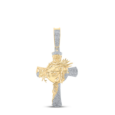 10kt Yellow Gold Mens Round Diamond Cross Charm Pendant 1/2 Cttw