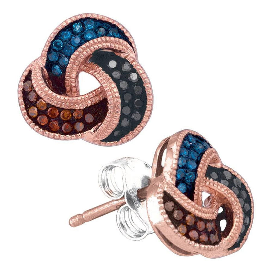 10kt Rose Gold Womens Round Multi Color Enhanced Diamond Trinity Earrings 1/5 Cttw