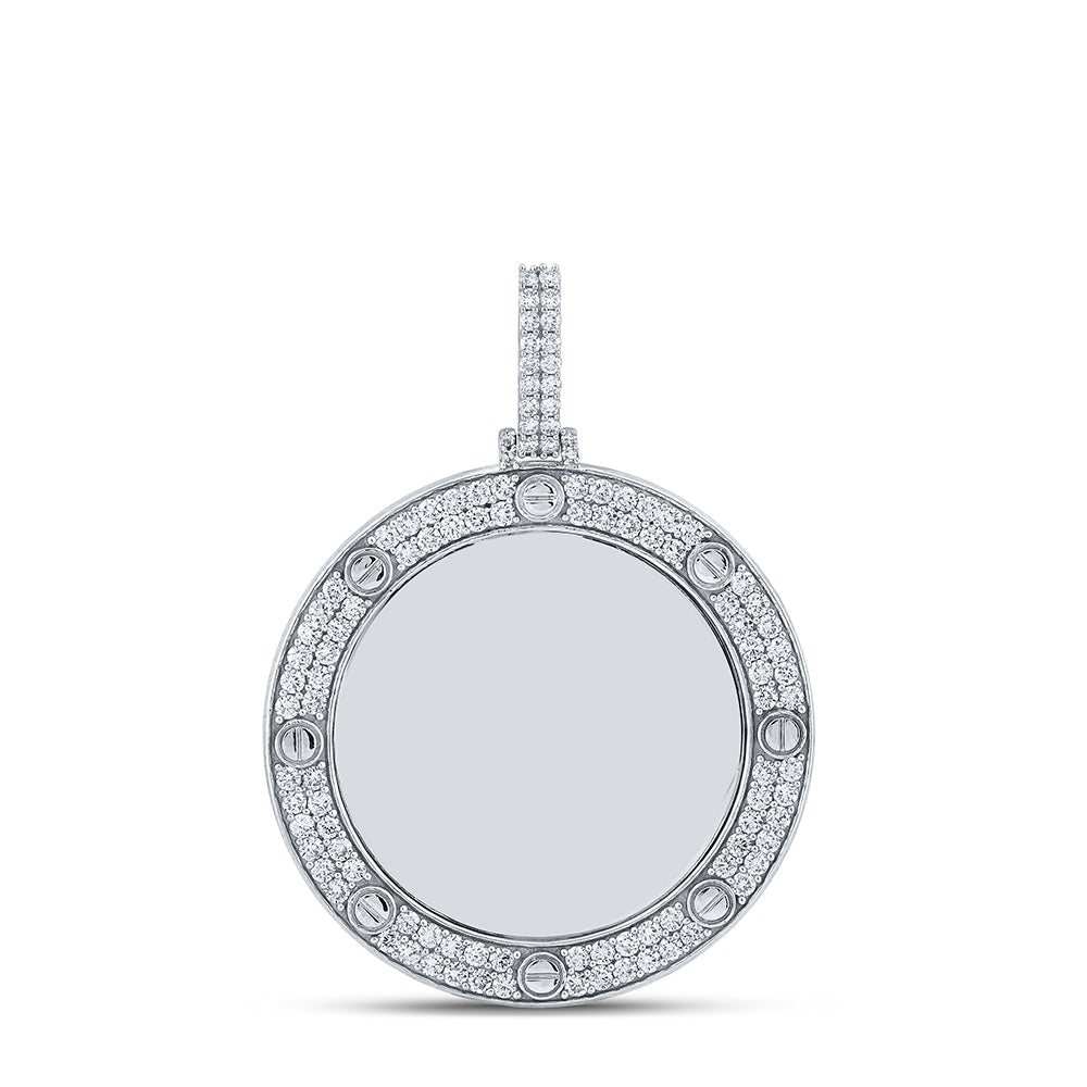 10kt White Gold Mens Round Diamond Circle Memory Charm Pendant 2 Cttw