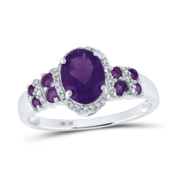 10kt White Gold Womens Oval Synthetic Amethyst Solitaire Ring 1-3/8 Cttw