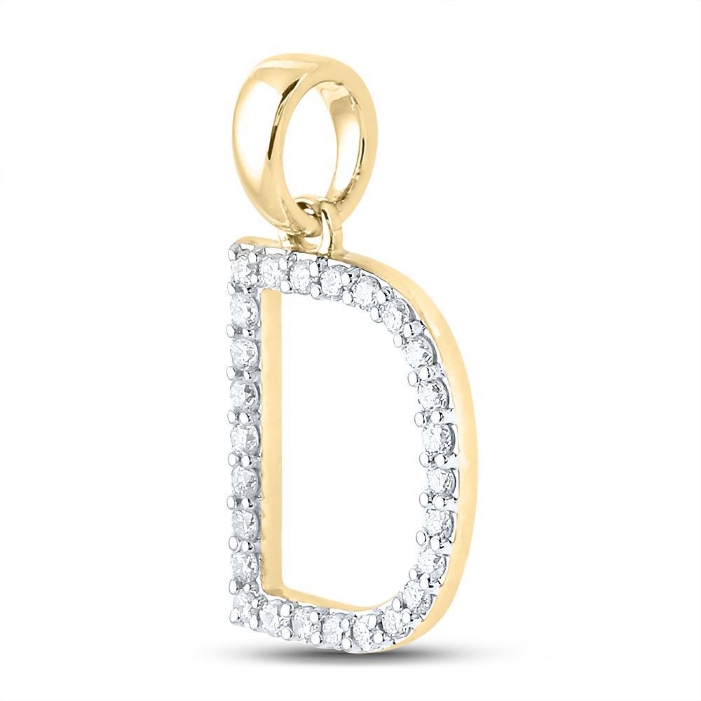 14kt Yellow Gold Womens Round Diamond D Initial Letter Pendant 1/4 Cttw