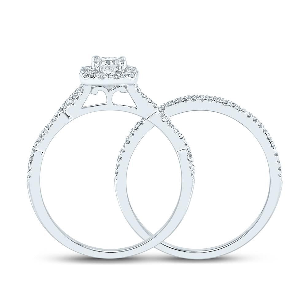 14kt White Gold Round Diamond Twist Bridal Wedding Ring Band Set 5/8 Cttw