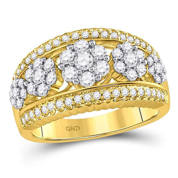 10kt Yellow Gold Womens Round Diamond Flower Cluster Ring 1 Cttw