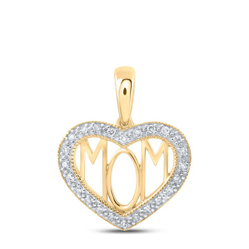 10kt Yellow Gold Womens Round Diamond Mom Heart Pendant 1/8 Cttw