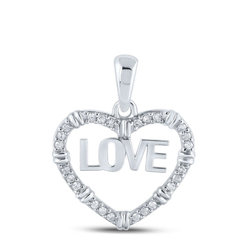10kt White Gold Womens Round Diamond Love Heart Pendant 1/6 Cttw