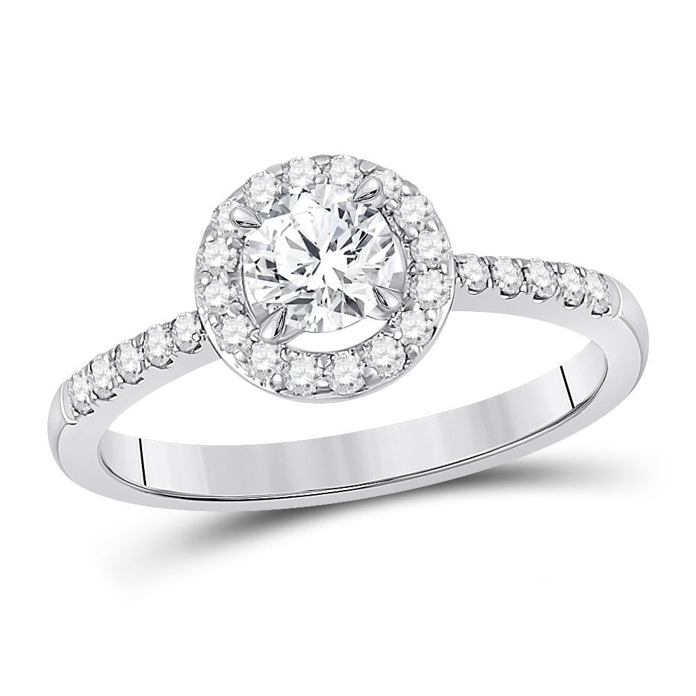 14kt White Gold Round Diamond Halo Bridal Wedding Engagement Ring 7/8 Cttw