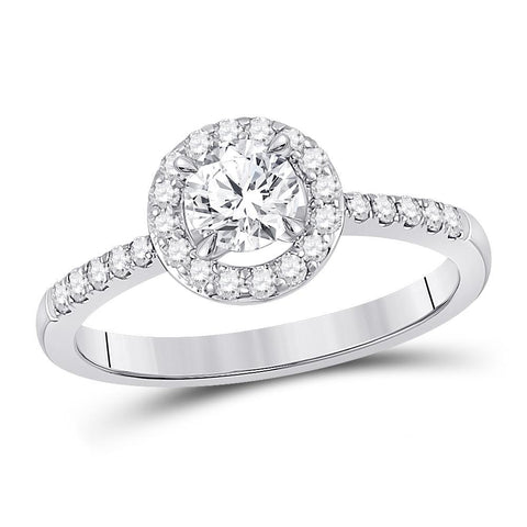 14kt White Gold Round Diamond Halo Bridal Wedding Engagement Ring 7/8 Cttw