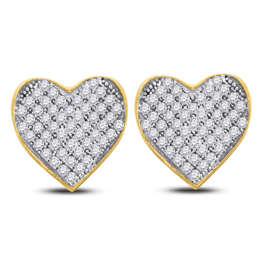 10kt Yellow Gold Womens Round Diamond Heart Cluster Earrings 1/10 Cttw