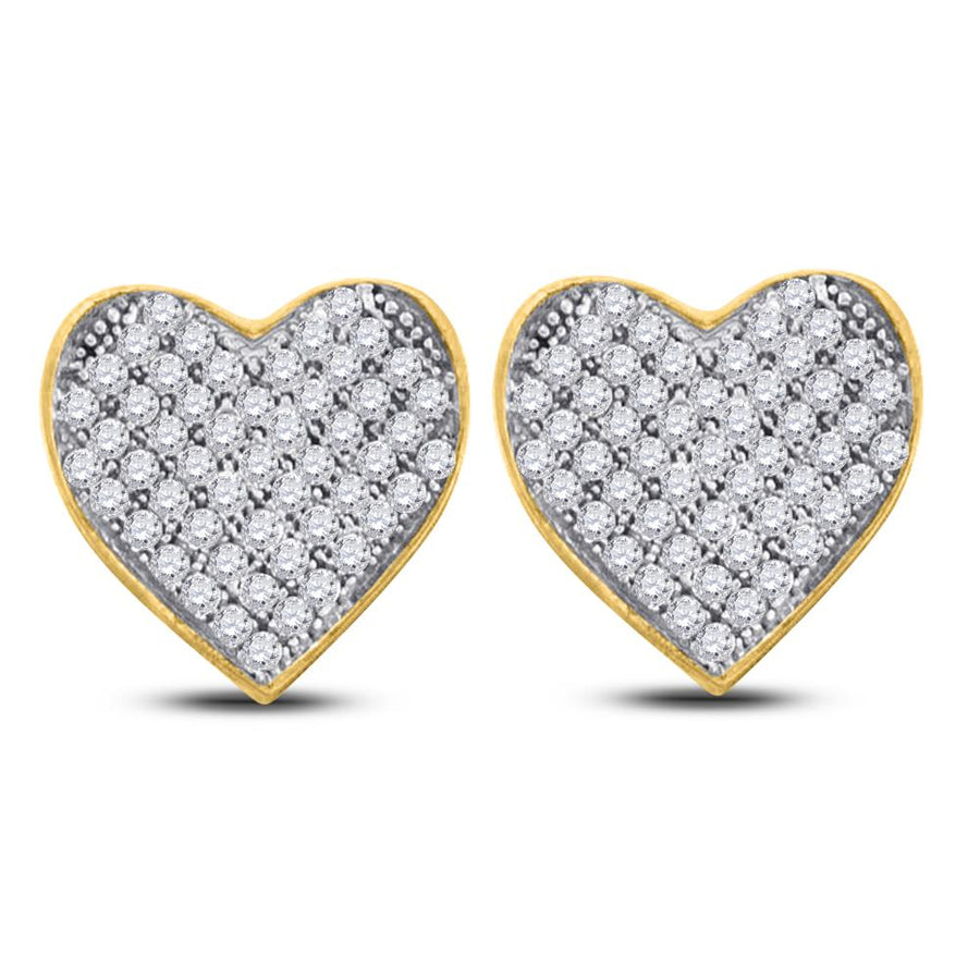 10kt Yellow Gold Womens Round Diamond Heart Cluster Earrings 1/10 Cttw