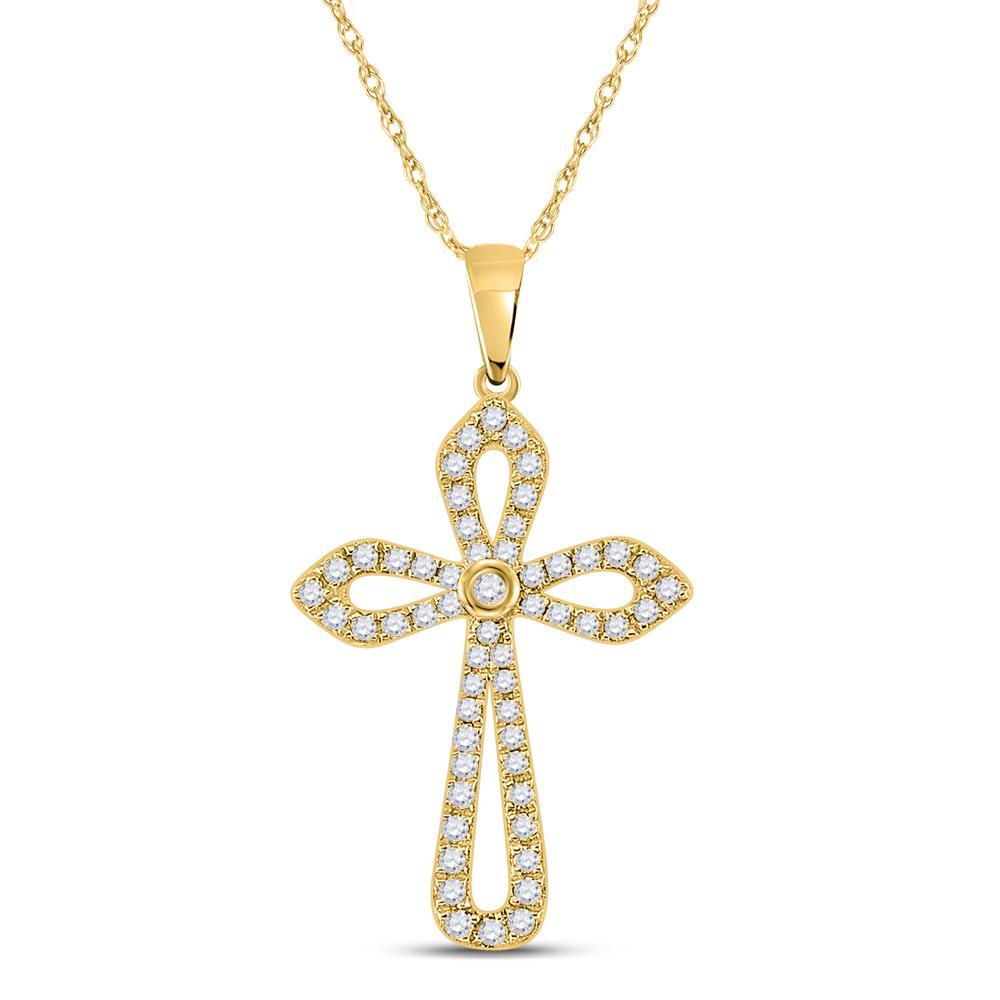 10kt Yellow Gold Womens Round Diamond Gothic Cross Pendant 1/3 Cttw